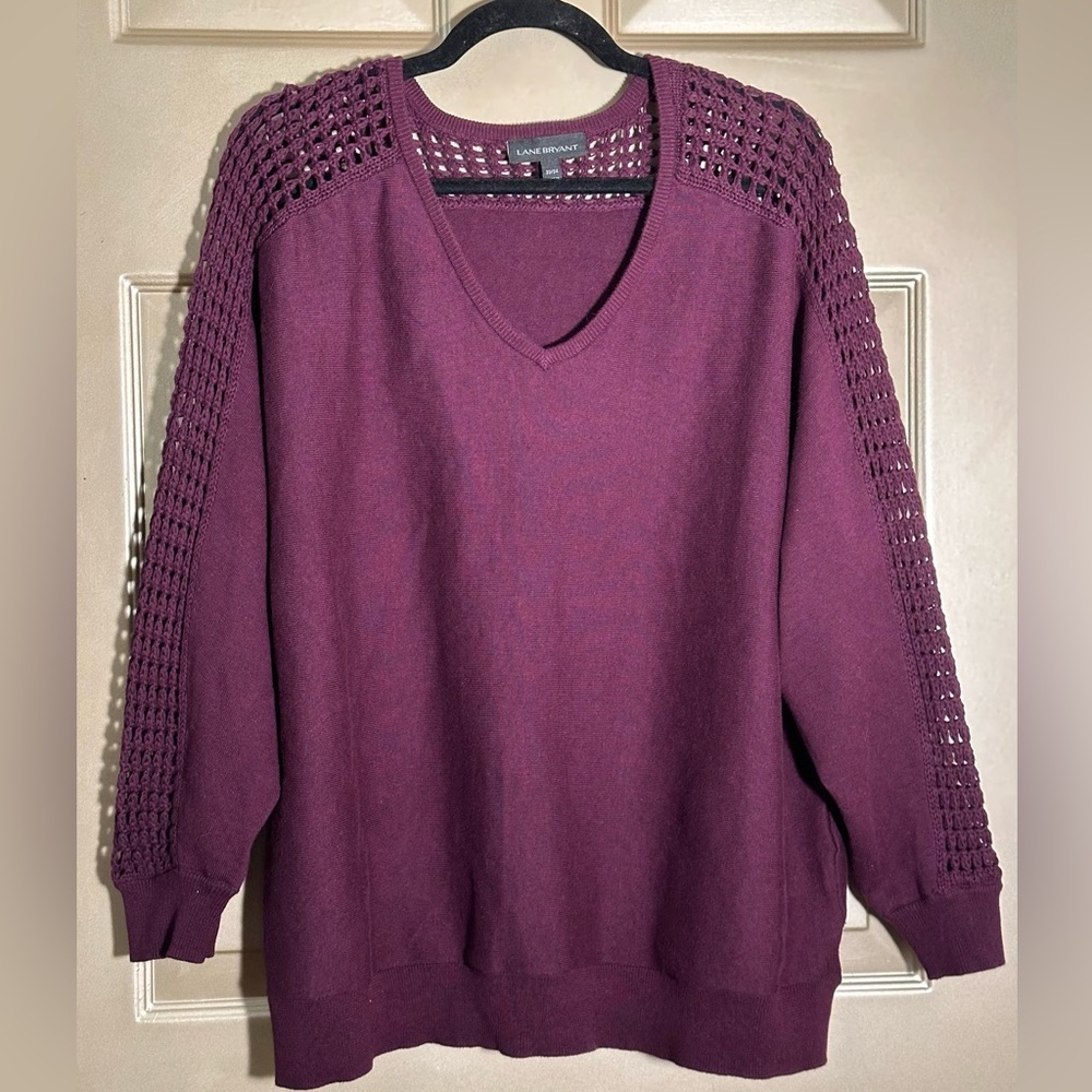 Lane Bryant Women’s Plum Lattice Knit V-Neck Sweater Sz 22/24